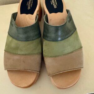 Swedish Hasbeens Combo Clog Sandal size 37 Rust Olive Suede